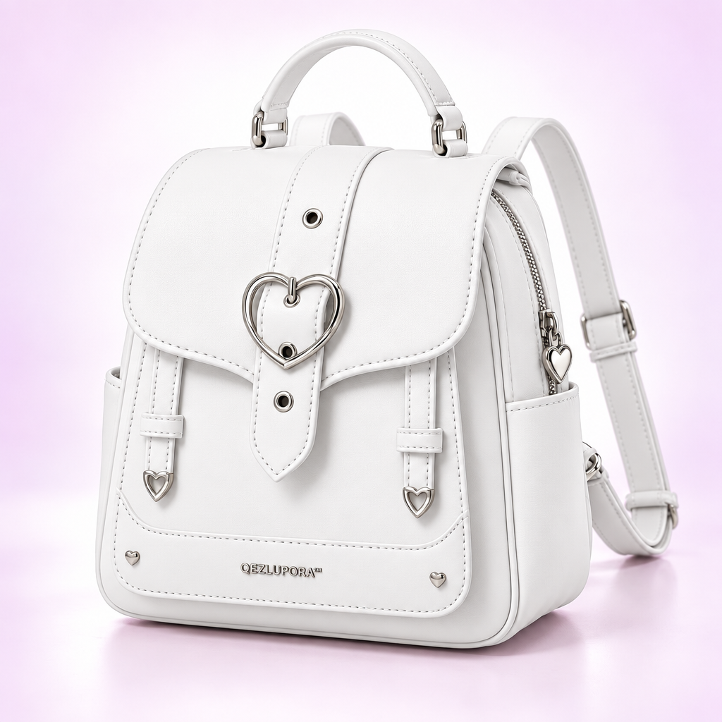 QEZLUPORAβ’ Heart Buckle Mini Backpack β Girly Gothic Small Backpack, Japanese Cute Streetwear Bag