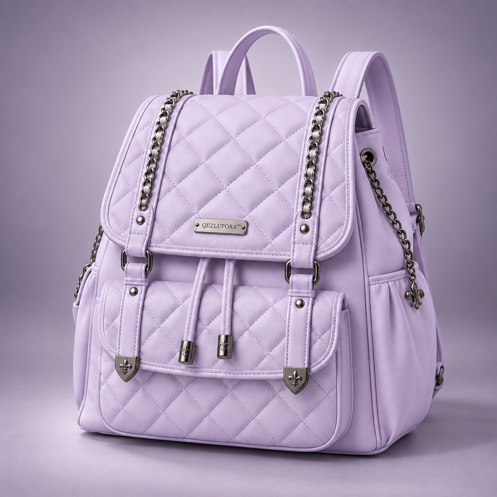 QEZLUPORAβ’ Quilted Chain Accent Backpack β Dark Sweet Fashion Backpack, Japanese Niche Rucksack