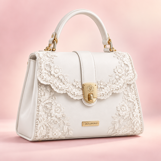 QEZLUPORA™ Lace Trim Top Handle Bag – Elegant Jirai Kei Handbag, Japanese Feminine Dress Bag