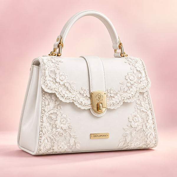 QEZLUPORA™ Lace Trim Top Handle Bag – Elegant Jirai Kei Handbag, Japanese Feminine Dress Bag