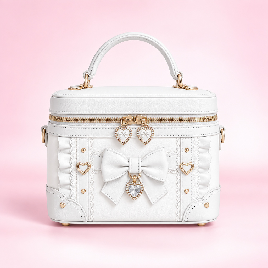 QEZLUPORA™ Vanity Box Mini Bag – Cute Structured Small Handbag, Japanese Jirai Kei Beauty Case Purse