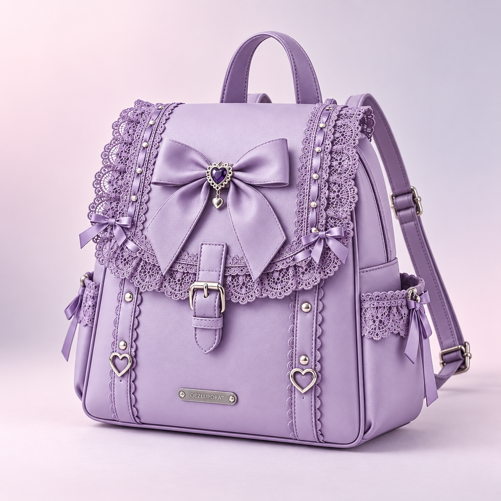 QEZLUPORA™ Jirai Kei Lace Bow Flap Backpack – Japanese Dark Sweet Mini Rucksack, Ribbon Gothic School Backpack
