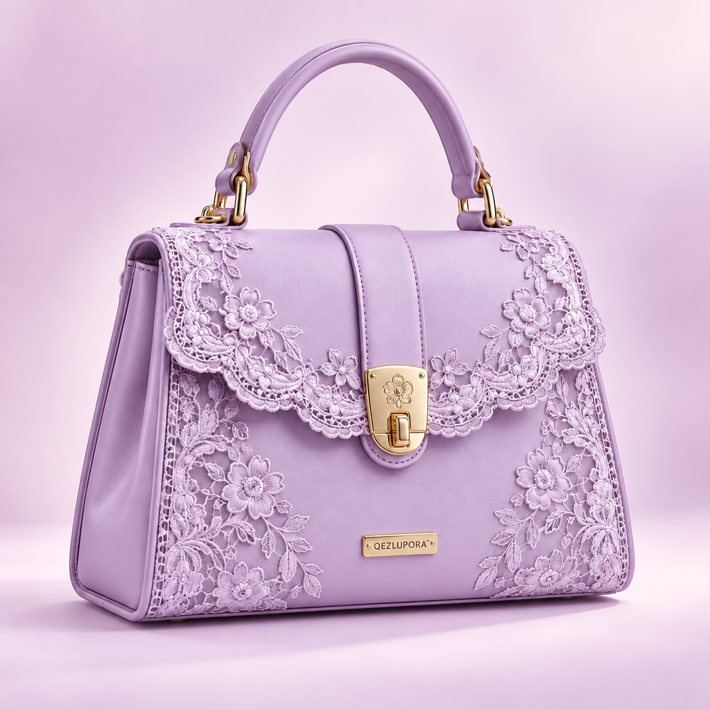 QEZLUPORA™ Lace Trim Top Handle Bag – Elegant Jirai Kei Handbag, Japanese Feminine Dress Bag
