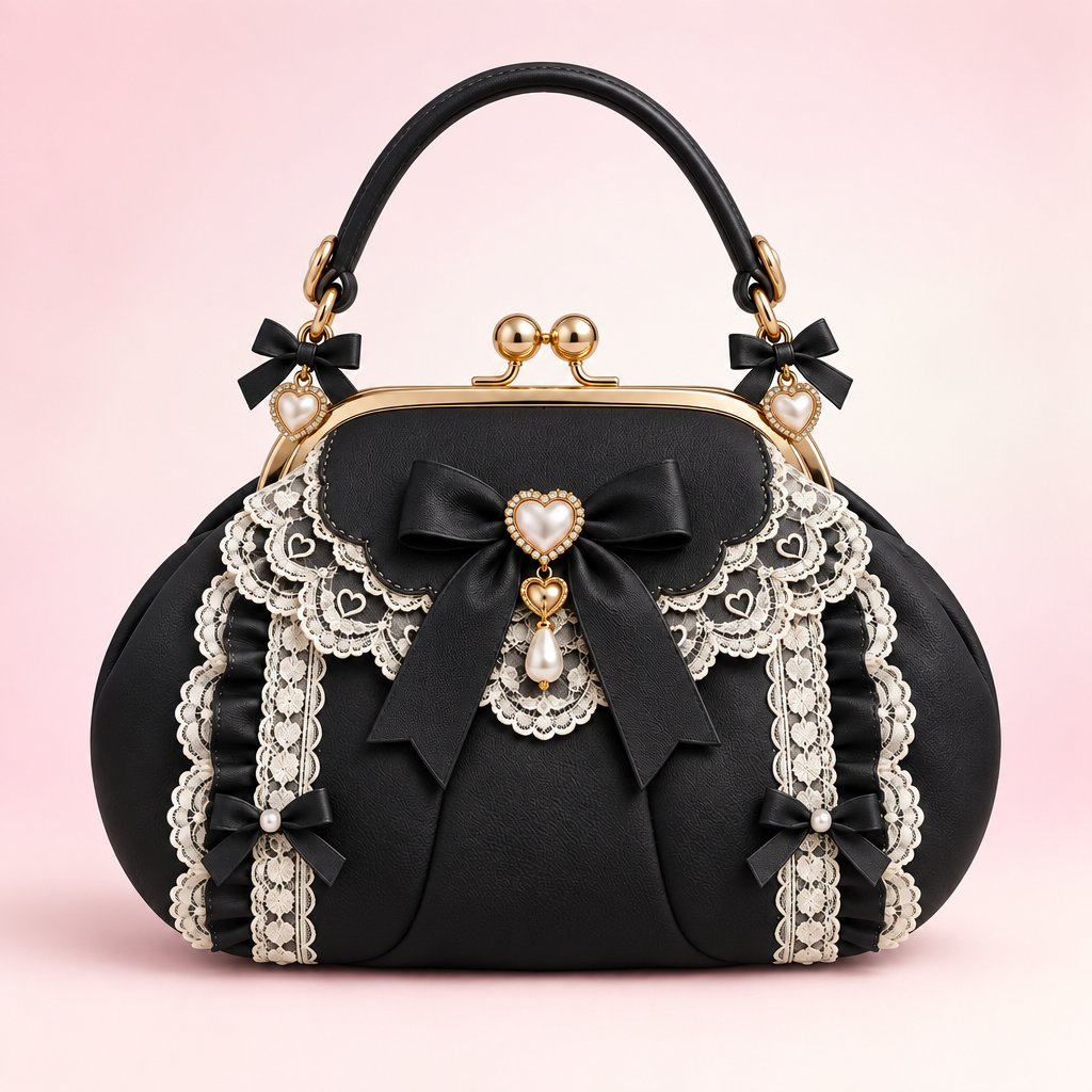 QEZLUPORA™ Kiss-Lock Doll Handbag – Mini Frame Bag, Japanese Romantic Jirai Kei Top Handle Purse