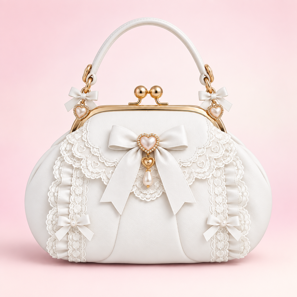 QEZLUPORA™ Kiss-Lock Doll Handbag – Mini Frame Bag, Japanese Romantic Jirai Kei Top Handle Purse