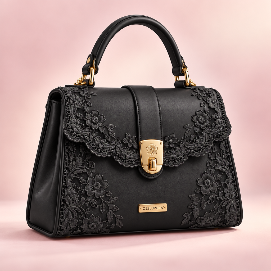 QEZLUPORA™ Lace Trim Top Handle Bag – Elegant Jirai Kei Handbag, Japanese Feminine Dress Bag