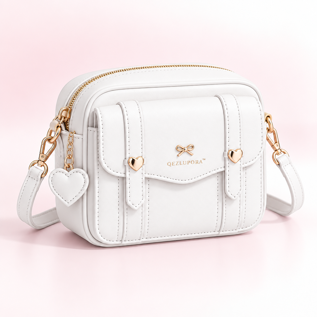 QEZLUPORA™ Heart Charm Camera Bag – Small Square Crossbody, Japanese Jirai Kei Mini Shoulder Bag