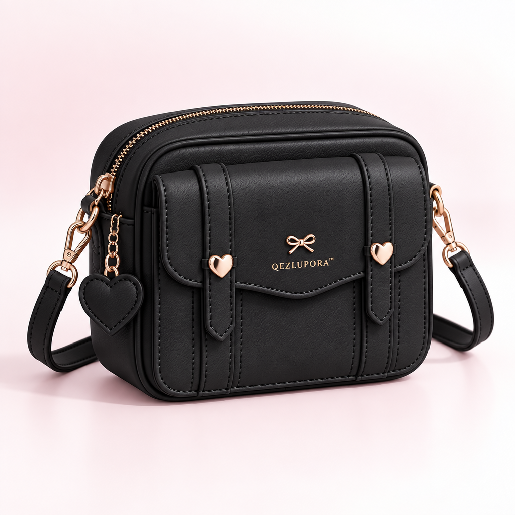 QEZLUPORA™ Heart Charm Camera Bag – Small Square Crossbody, Japanese Jirai Kei Mini Shoulder Bag
