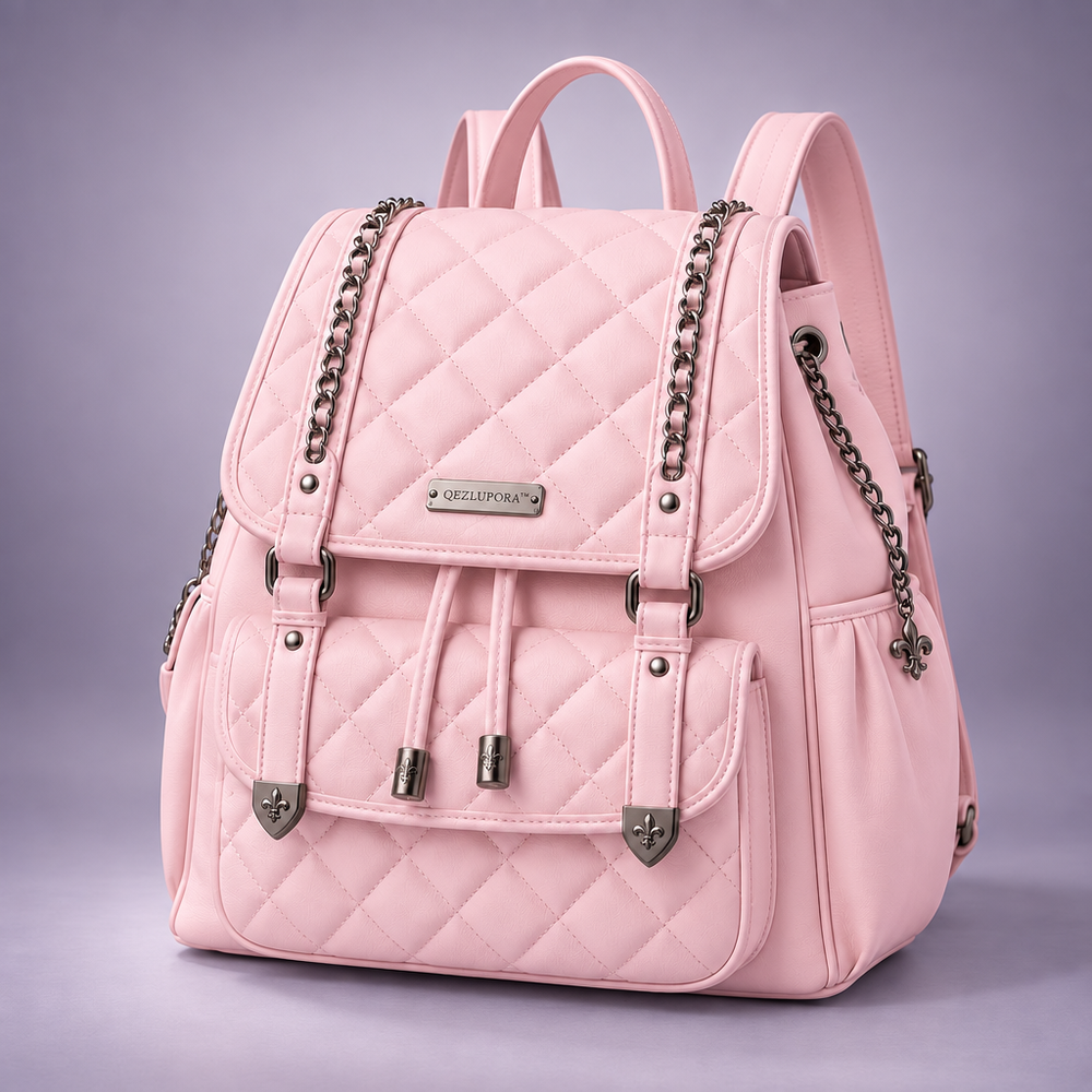 QEZLUPORA™ Quilted Chain Accent Backpack – Dark Sweet Fashion Backpack, Japanese Niche Rucksack
