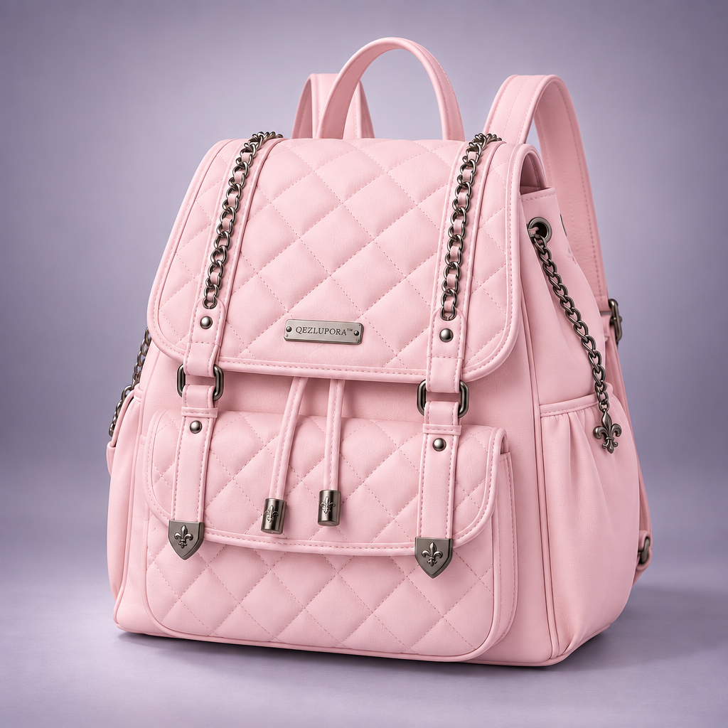 QEZLUPORA™ Quilted Chain Accent Backpack – Dark Sweet Fashion Backpack, Japanese Niche Rucksack