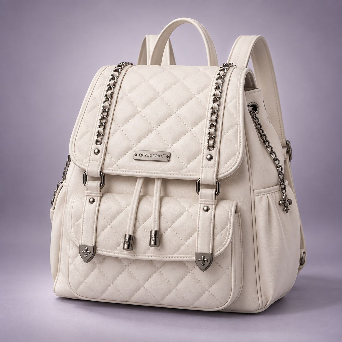 QEZLUPORA™ Quilted Chain Accent Backpack – Dark Sweet Fashion Backpack, Japanese Niche Rucksack
