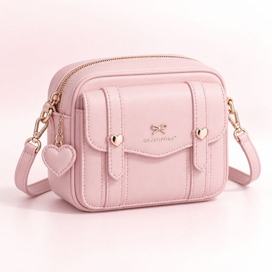 QEZLUPORA™ Heart Charm Camera Bag – Small Square Crossbody, Japanese Jirai Kei Mini Shoulder Bag