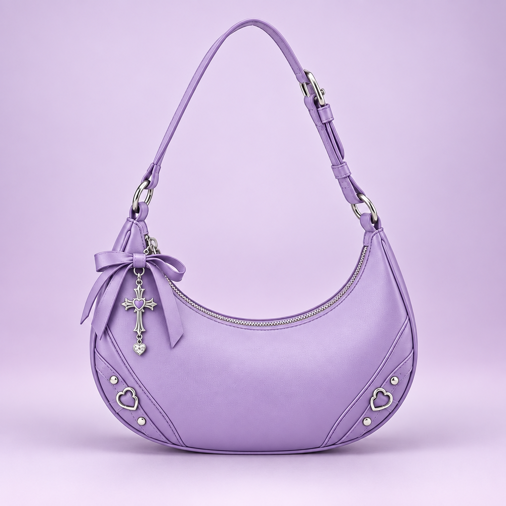QEZLUPORA™ Crescent Mini Shoulder Bag – Japanese Jirai Kei Small Underarm Bag, Sweet Gothic Fashion Purse