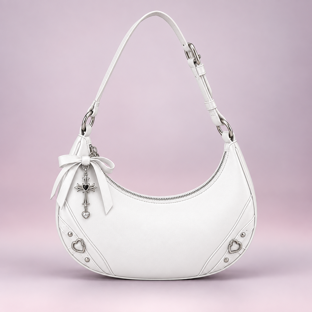 QEZLUPORA™ Crescent Mini Shoulder Bag – Japanese Jirai Kei Small Underarm Bag, Sweet Gothic Fashion Purse