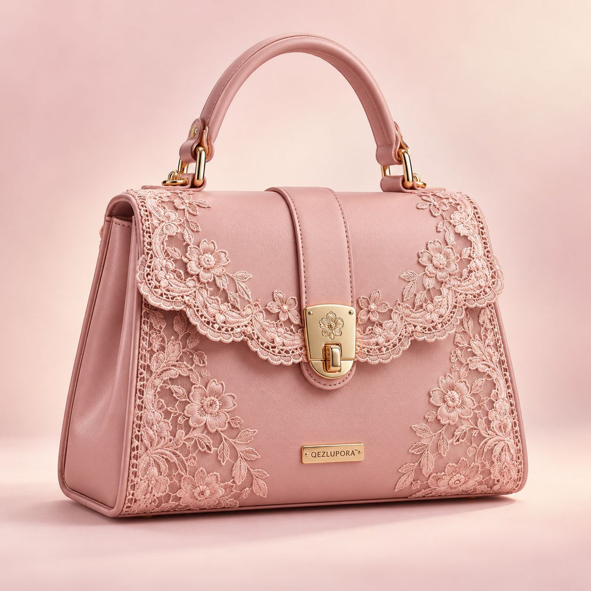 QEZLUPORA™ Lace Trim Top Handle Bag – Elegant Jirai Kei Handbag, Japanese Feminine Dress Bag