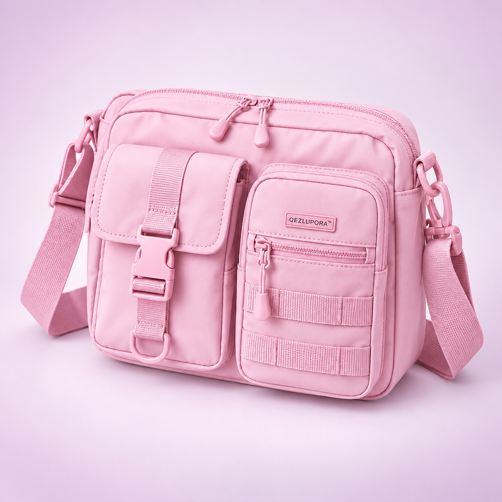 QEZLUPORA™ Twin Pocket Mini Messenger – Jirai Kei Utility Crossbody Bag, Japanese Cute Street Bag