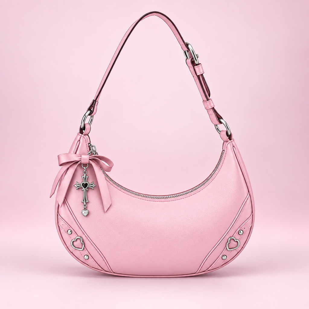 QEZLUPORA™ Crescent Mini Shoulder Bag – Japanese Jirai Kei Small Underarm Bag, Sweet Gothic Fashion Purse