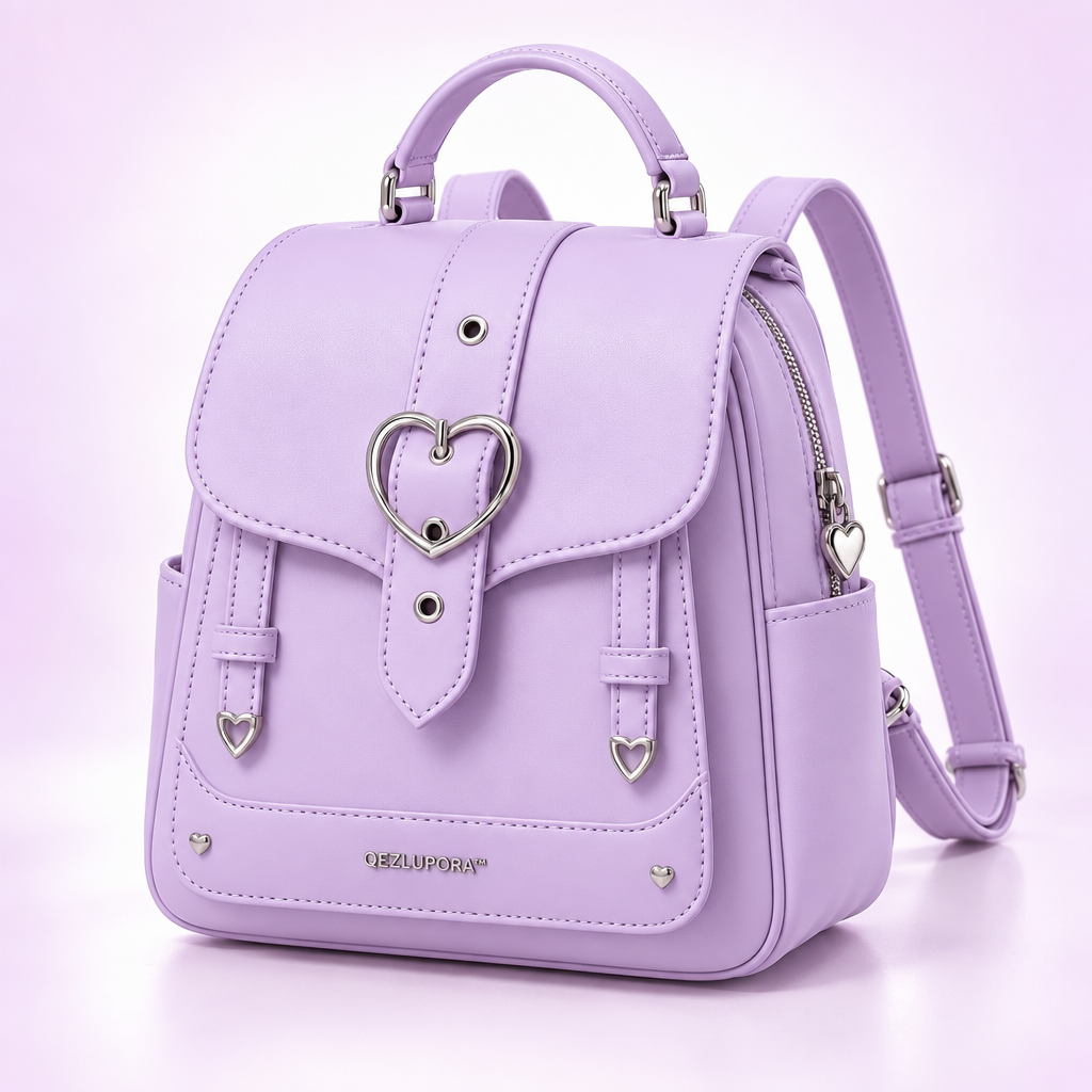QEZLUPORA™ Heart Buckle Mini Backpack – Girly Gothic Small Backpack, Japanese Cute Streetwear Bag