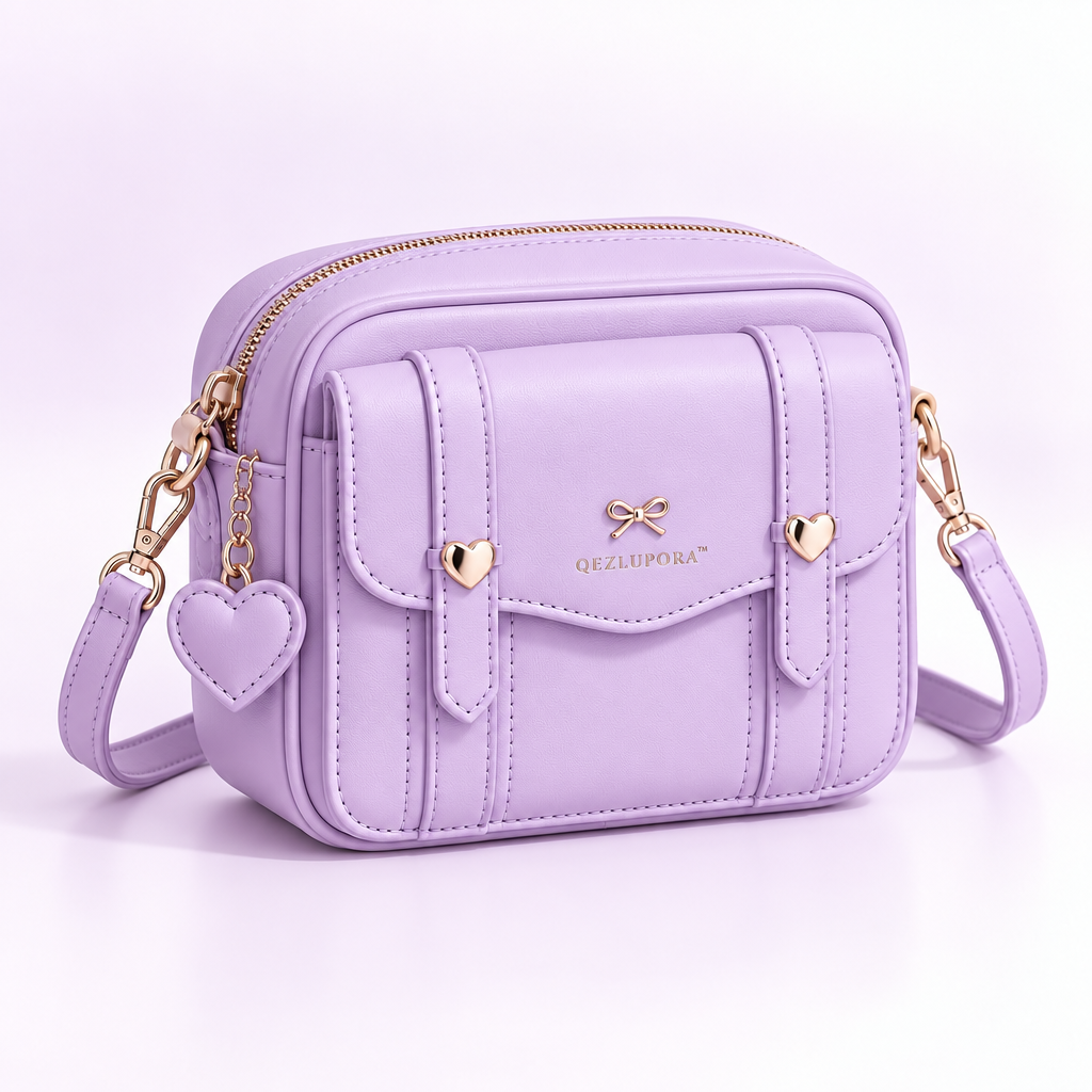 QEZLUPORA™ Heart Charm Camera Bag – Small Square Crossbody, Japanese Jirai Kei Mini Shoulder Bag