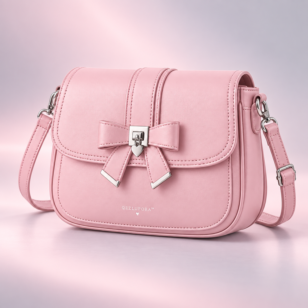 QEZLUPORA™ Ribbon Lock Flap Crossbody Bag – Japanese Jirai Kei Shoulder Bag, Gothic Sweet Messenger Purse