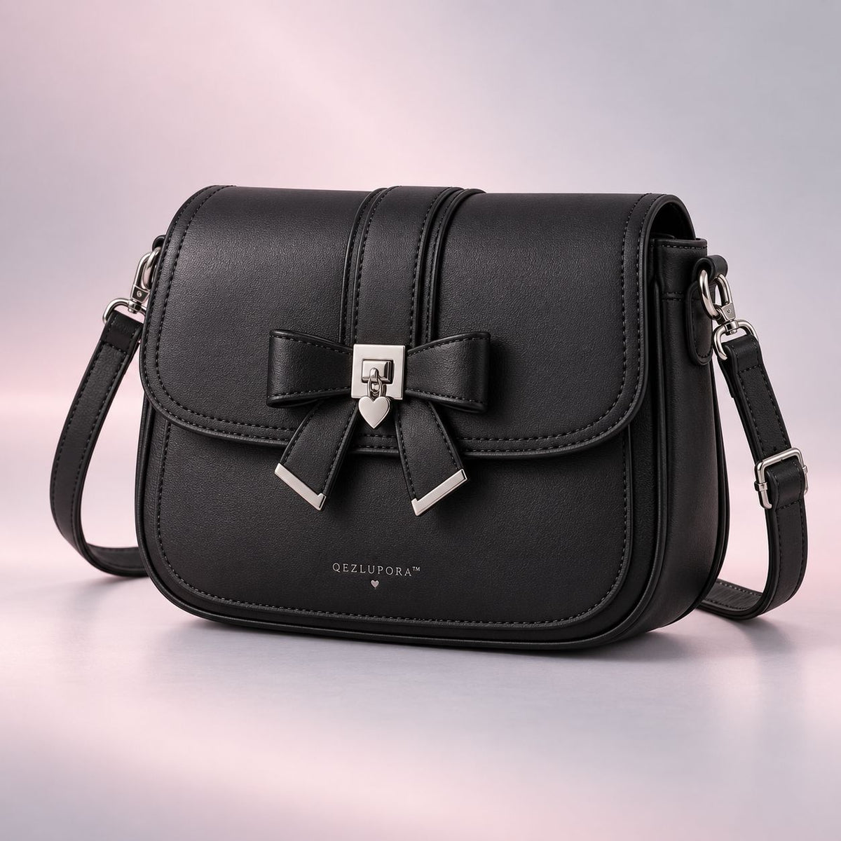 QEZLUPORA™ Ribbon Lock Flap Crossbody Bag – Japanese Jirai Kei Shoulder Bag, Gothic Sweet Messenger Purse