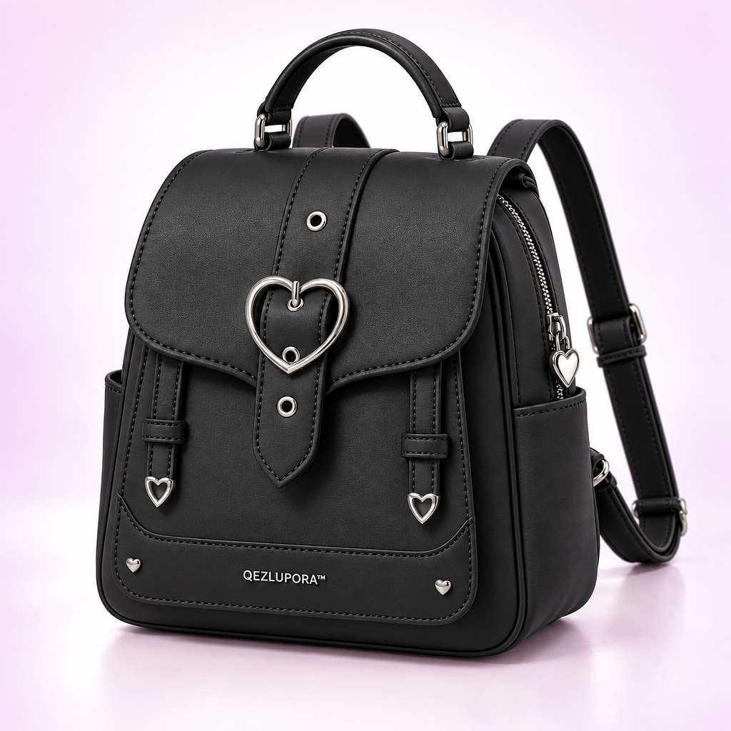 QEZLUPORA™ Heart Buckle Mini Backpack – Girly Gothic Small Backpack, Japanese Cute Streetwear Bag