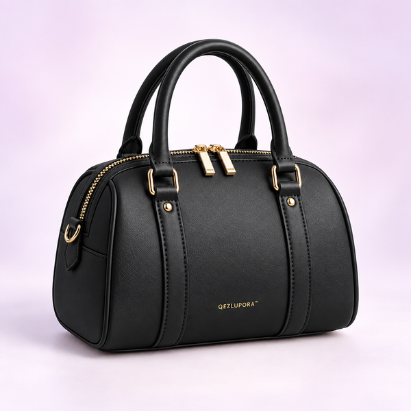 QEZLUPORA™ Double Zip Mini Boston Bag – Japanese Cute Structured Handbag, Jirai Kei Everyday Purse