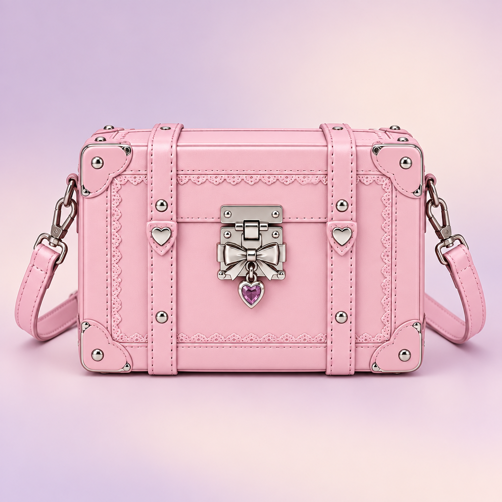 QEZLUPORA™ Boxy Trunk Crossbody Bag – Japanese Niche Mini Bag, Jirai Kei Structured Statement Purse