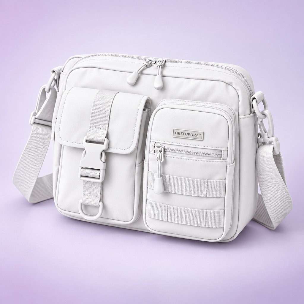 QEZLUPORA™ Twin Pocket Mini Messenger – Jirai Kei Utility Crossbody Bag, Japanese Cute Street Bag