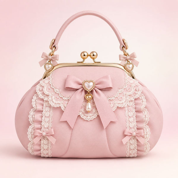 QEZLUPORA™ Kiss-Lock Doll Handbag – Mini Frame Bag, Japanese Romantic Jirai Kei Top Handle Purse