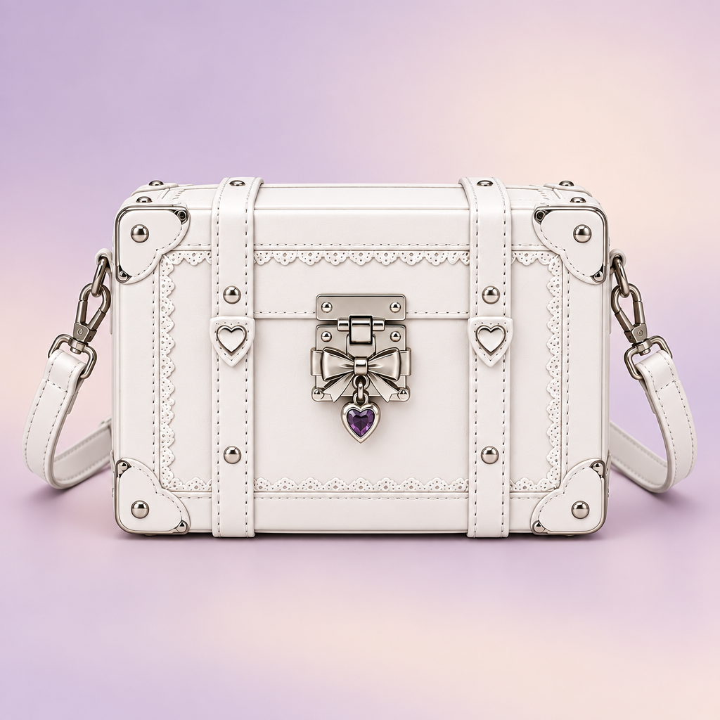 QEZLUPORA™ Boxy Trunk Crossbody Bag – Japanese Niche Mini Bag, Jirai Kei Structured Statement Purse