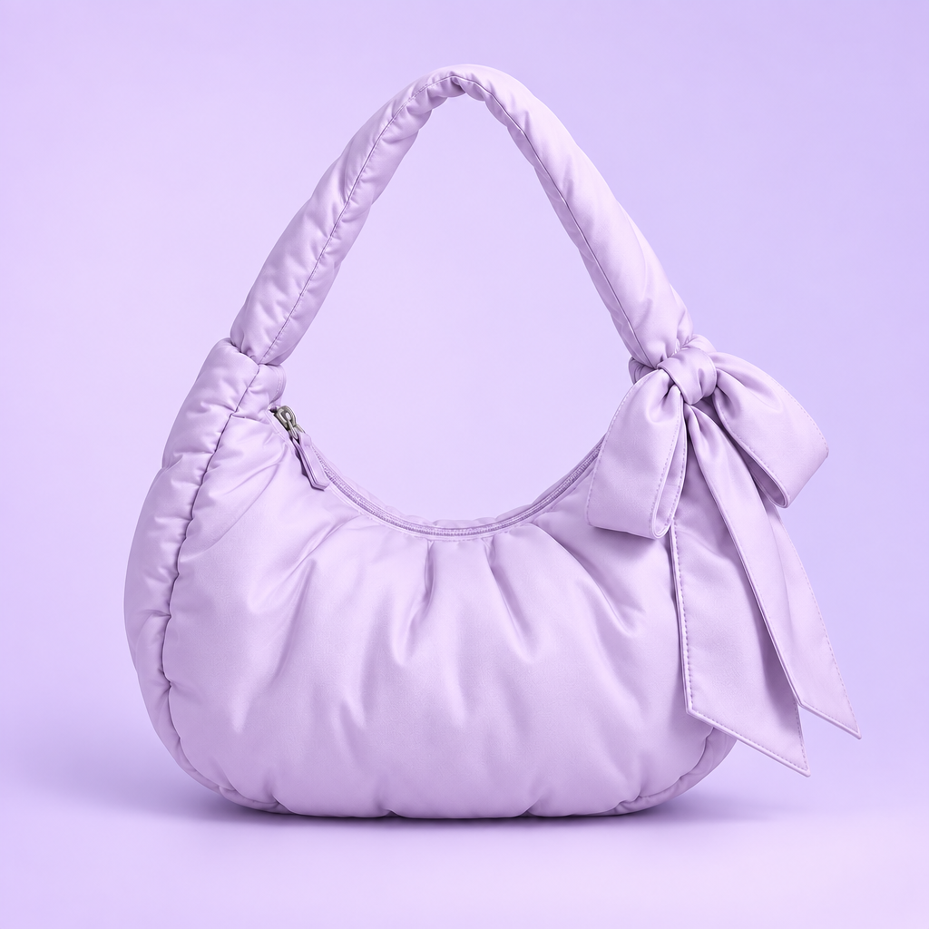QEZLUPORA™ Puffy Ribbon Hobo Bag – Soft Mini Shoulder Bag, Japanese Cute Jirai Kei Casual Purse