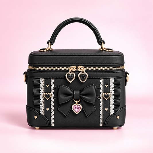 QEZLUPORA™ Vanity Box Mini Bag – Cute Structured Small Handbag, Japanese Jirai Kei Beauty Case Purse