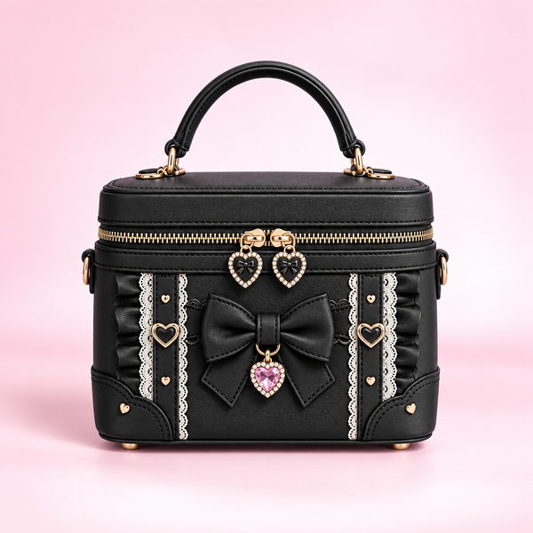 QEZLUPORA™ Vanity Box Mini Bag – Cute Structured Small Handbag, Japanese Jirai Kei Beauty Case Purse