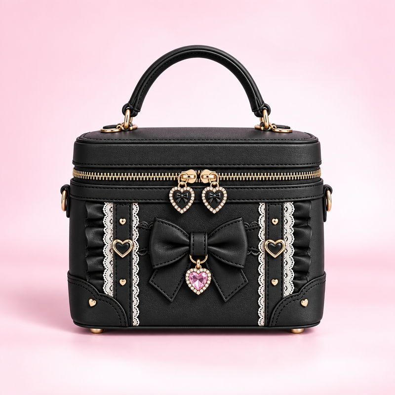 QEZLUPORA™ Vanity Box Mini Bag – Cute Structured Small Handbag, Japanese Jirai Kei Beauty Case Purse