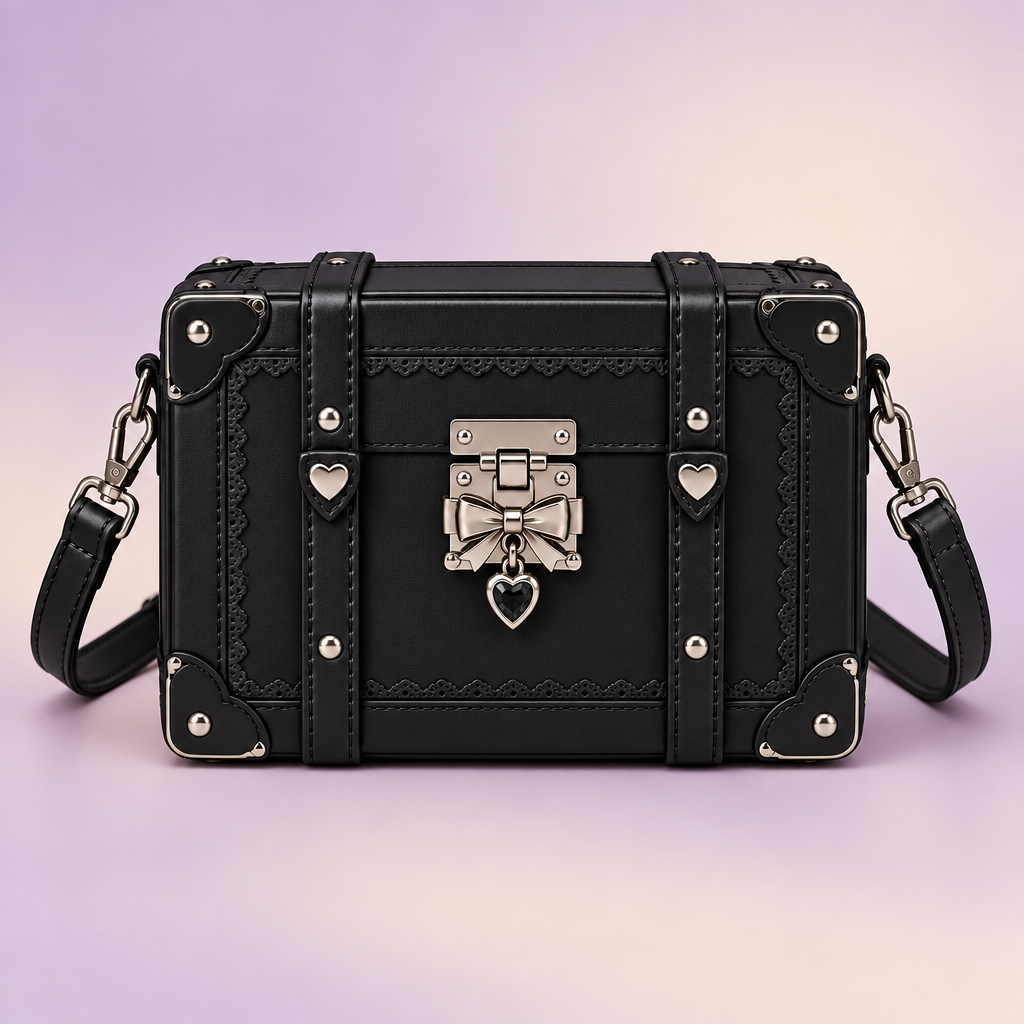 QEZLUPORA™ Boxy Trunk Crossbody Bag – Japanese Niche Mini Bag, Jirai Kei Structured Statement Purse